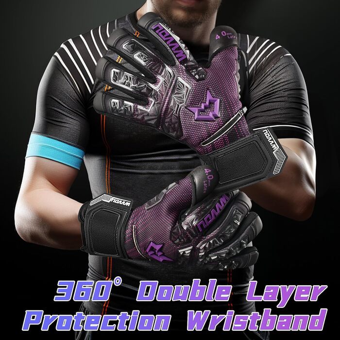 Воротарські рукавички WVVOU для чоловіків та підлітків, високопродуктивні дитячі рукавички з 5 знімними пальцями-захисниками, футбольні рукавички з 4 мм липкого латексу на долоні (фіолетовий, розмір 9)