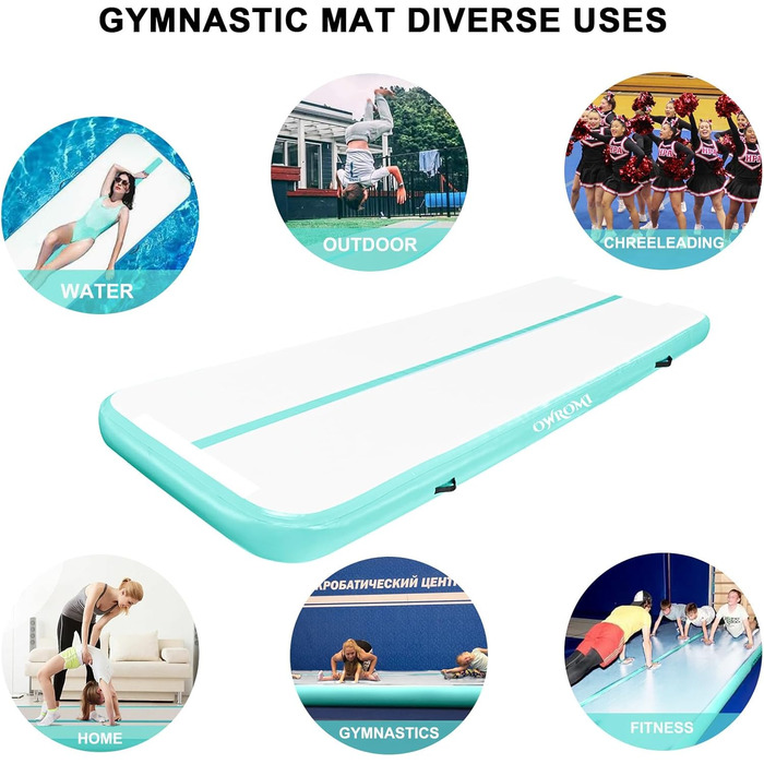 Надувний гімнастичний мат для тамблінгу з електричним насосом, 400x100x10 см, сіро-зелений