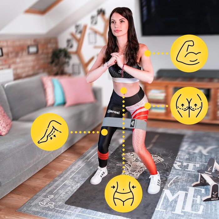 Набір фітнес-гумок SENSEI® – 3 еластичні гумки для тренувань – неслизькі стрічки опору для сідниць, ніг, пілатесу та силових тренувань