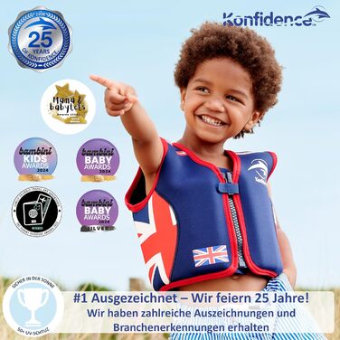 Дитячий жилет для плавання Konfidence Maui Green S (2-3 роки, 15-19 кг) | Безпечний, регульований, CE-сертифікат