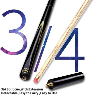 Більярдний кий ручної роботи, англійський снукер, 145 см, наконечник 10 мм, чорний колір