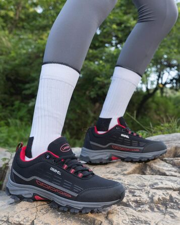 Черевики для хайкінгу/туризму (чоловічі/жіночі), водонепроникні, легкі, розмір 37-46 EU, чорно-червоні