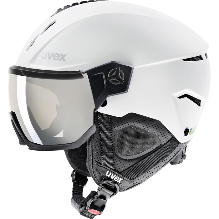 Гірськолижний шолом uvex Instinct Visor з візором, для жінок та чоловіків, регулювання розміру, біло-чорний матовий, 59-61 см