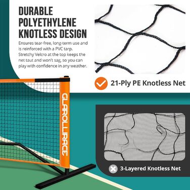 Набір для гри в піклбол 3-в-1 портативний, з сіткою 6.7м x 3м x 1.2м, для внутрішнього та зовнішнього використання (Vitality, помаранчевий)