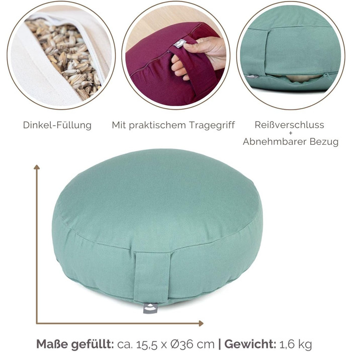 Подушка для медитації Bodhi Rondo ECO extra flat (Мінерально-синій) | Подушка для йоги з органічною начинкою з полби та бавовняним чохлом | Зручна подушка для сидіння 15,5 см