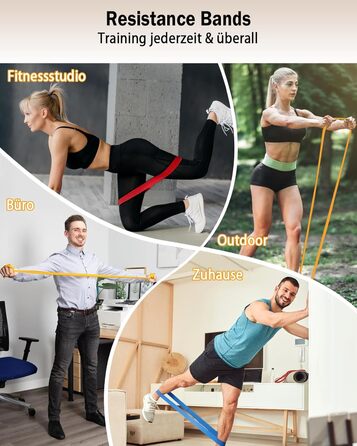 Набір еластичних стрічок для фітнесу: 9 шт. для силових тренувань, йоги та розтяжки вдома – включає тренувальний банд, турнік-стрічку, постер та сумку