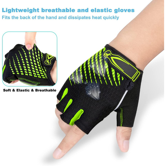 Велосипедні рукавички з відкритими пальцями, дихаючі, з неслизьким покриттям та амортизацією, короткі, літні, MTB, для чоловіків та жінок, розмір M, зелені