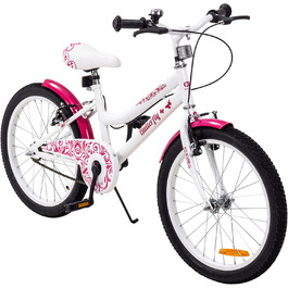 Детский велосипед Actionbikes Butterfly, 20 дюймов, V-Brake тормоза, защита от грязи спереди и сзади, для девочек 6-9 лет, белый/розовый