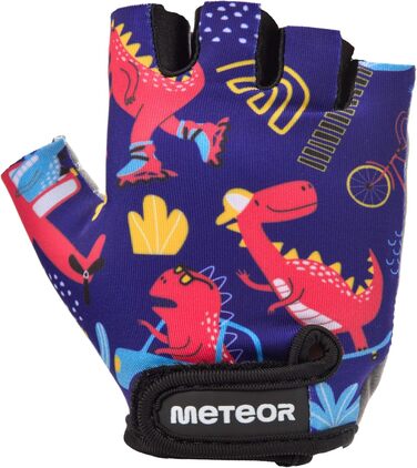 Дитячі велосипедні рукавички Meteor Unisex з гелевими вставками для BMX та шосе (M, Dino cars)