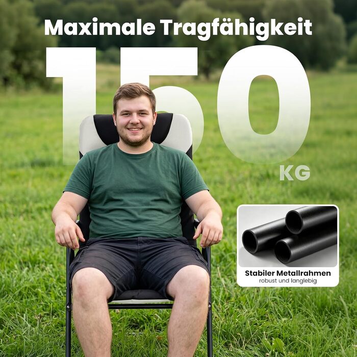 Набір складаних крісел для кемпінгу та рибалки Homecall з 5-рівневим регулюванням спинки, м'яка оббивка, білі (2 шт.)