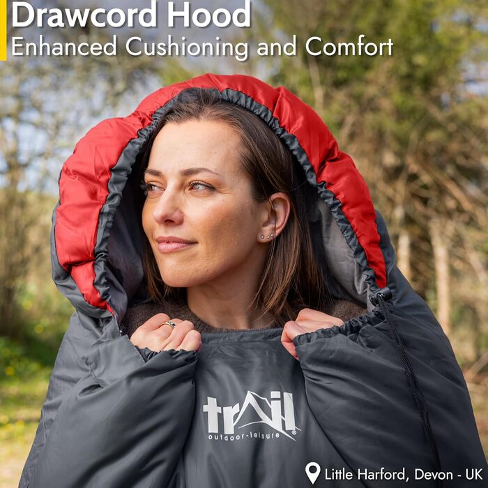 Сплячий мішок Trail-Alpin з капюшоном – 250 г, 3-сезонний. Легкий, компактний, з капюшоном та компресійним мішком (Червоний)