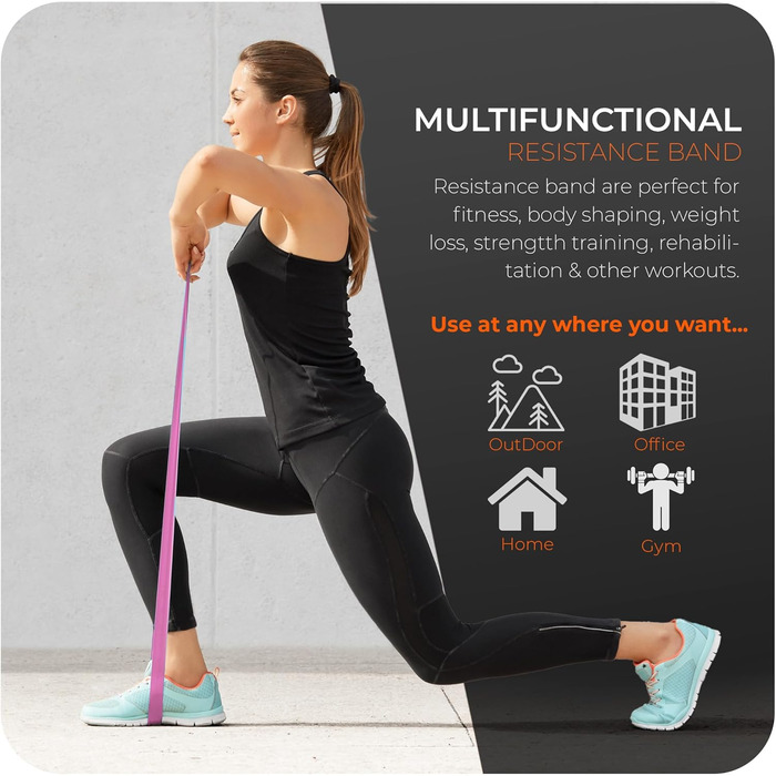 Фітнес-еластичні стрічки 5 рівнів опору, латекс, з сумкою для перенесення, для фітнесу, пілатесу, йоги, тренувань вдома та в залі, різні кольори для різного опору (рожевий та фіолетовий дует)