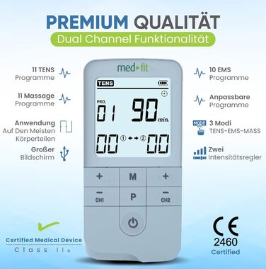 Premier Plus TENS & EMS комбінований пристрій: 8 ручних та 24 фіксовані програми для тренування м'язів, нервової та больової терапії