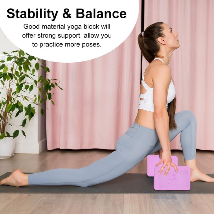 Набір для йоги: 2 блоки EVA + 2 ремені для йоги (рожеві), 22.9х11.4х9.5 см, щільний пінопласт, без латексу, для пілатесу та стречингу