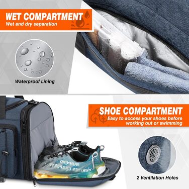 Спортивна сумка RAINSMORE 40L, водонепроникна, з відділенням для взуття, для чоловіків та жінок, для фітнесу, плавання, подорожей