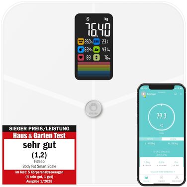 Вага для вимірювання жиру в тілі з аналізом складу тіла, цифрова вага Bluetooth з функцією додатку, вага з аналізом складу тіла (біла)