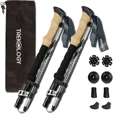 Телескопічна тростина Trekology Trek-Z 2.0, алюмінієва, легка, складана, з корковою ручкою, 100-120 см, для туризму, трекінгу, для людей похилого віку, чорна