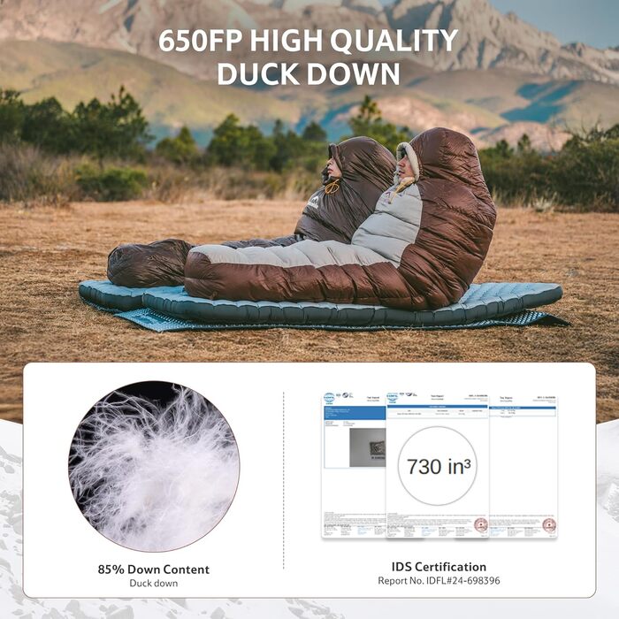 Спальний мішок Naturehike Snowbird Entendaunen, 400g, Khaki/M, для кемпінгу та подорожей