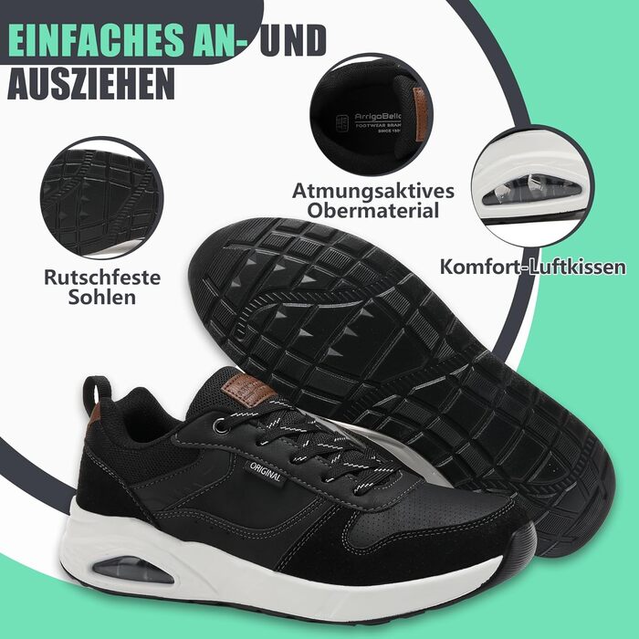 Sneaker TARELO для чоловіків: кросівки з повітряною подушкою, спортивні, зручні, дихаючі, легкі, для тенісу, зелені (чорні), 46 EU