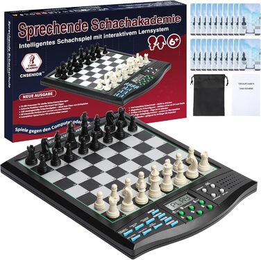 Електронний шаховий комп'ютер CNSENIOR з голосовим тренером та ШІ – Магнітна шахівниця з інтерактивною системою навчання – для початківців, досвідчених, дітей та дорослих