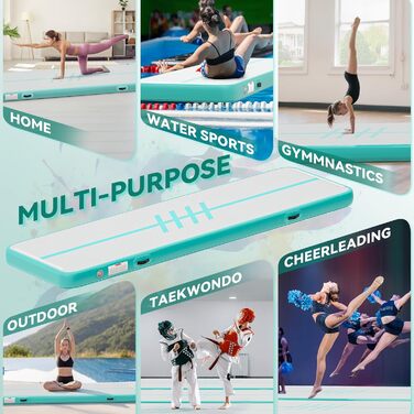 Мата для гімнастики DWVO Air Matte з повітряною помпою, 4м, з боковинами з карбону, зелена