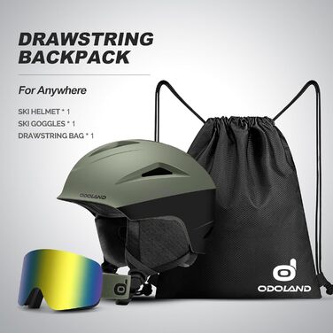 Шолом для сноуборду та гірських лиж Odoland з маскою, захист від УФ-променів, вітрозахист, розмір M (57-59 см), оливковий