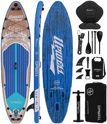 SUP дошка Upwell 350x89 см з сидінням, надувна для дорослих та підлітків, Cypress Blue. Комплект: рюкзак, весло, ліш, насос, плавники.