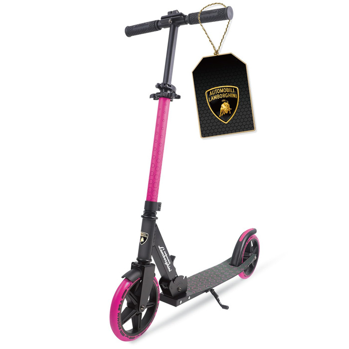 Самокат трюковий Lamborghini Cityroller рожевий, складаний, з регульованою висотою, для дітей та дорослих до 100 кг, з підніжкою та заднім гальмом