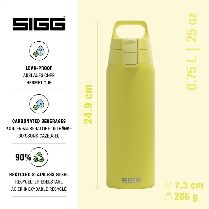 Сталева пляшка для напоїв Sigg Shield ONE для газованих напоїв, герметична, BPA-free, Ultra Lemon, 0.75 л
