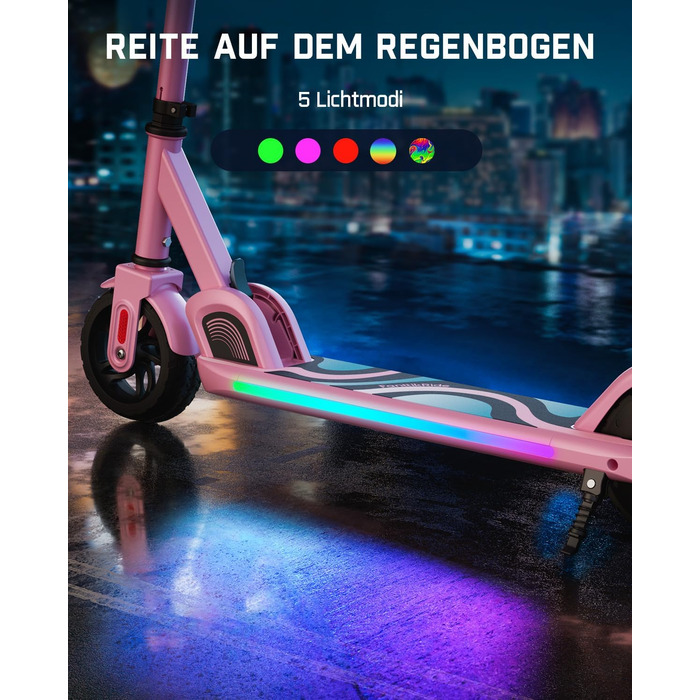 Дитячий електросамокат FanttikRide C9 Pro з регульованою висотою, LED-дисплеєм, барвистим підсвічуванням, складний, для хлопчиків і дівчаток від 8 років, швидкість до 16 км/год, запас ходу 8 км