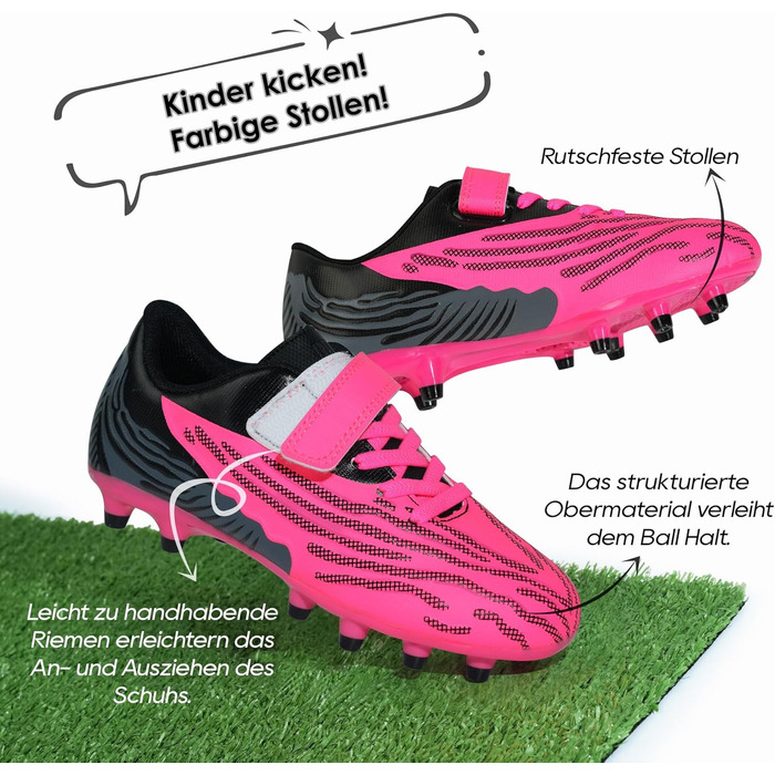 Дитячі футбольні бутси JABASIC для твердого поля, шипові, для хлопчиків та дівчаток (25 EU, Фуксія Чорний)