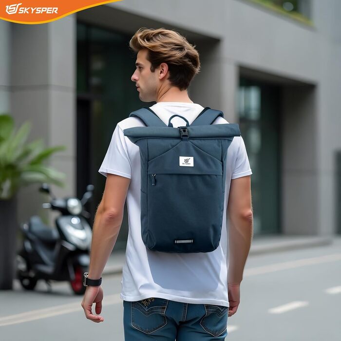 SKYSPER Рюкзак Rolltop для підлітків і дорослих, місткий шкільний рюкзак з відділенням для ноутбука, універсальний міський рюкзак для університету, роботи, подорожей, велоспорту, чоловічий та жіночий