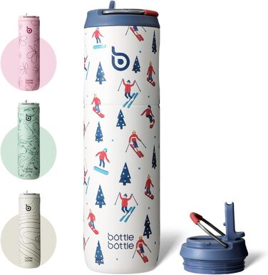 Термос пляшка BOTTLE BOTTLE 680 мл з трубочкою, кришкою та ручкою для спорту, подорожей, фітнесу, нержавіюча сталь, двошарова, герметична (для лижного спорту)