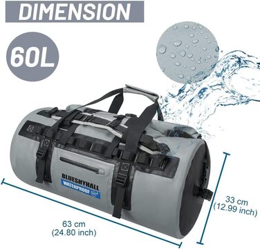 Водонепроникний мішок Blueshyhall Dry Bag 30L (60L) - рюкзак, ролтоп, для каякінгу, кемпінгу, риболовлі, плавання, серфінгу, рафтингу (сірий)