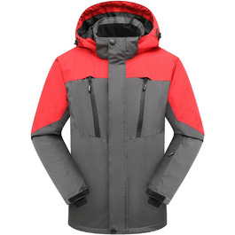 Чоловіча водонепроникна лижна куртка PHIBEE, зимова, тепла, від вітру, з капюшоном, червоно-сіра, XXL
