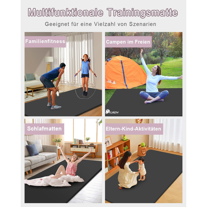 Йога мат XXL 200x130см: фітнес мат для йоги, фітнесу, занять з дітьми та для людей похилого віку. Товщина 20/15/10 мм, матеріал NBR, зелений/чорний колір