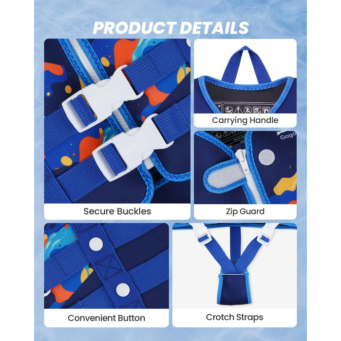 Дитячий жилет для плавання Gogokids для малюків 1-5 років (15-30 кг), блакитний