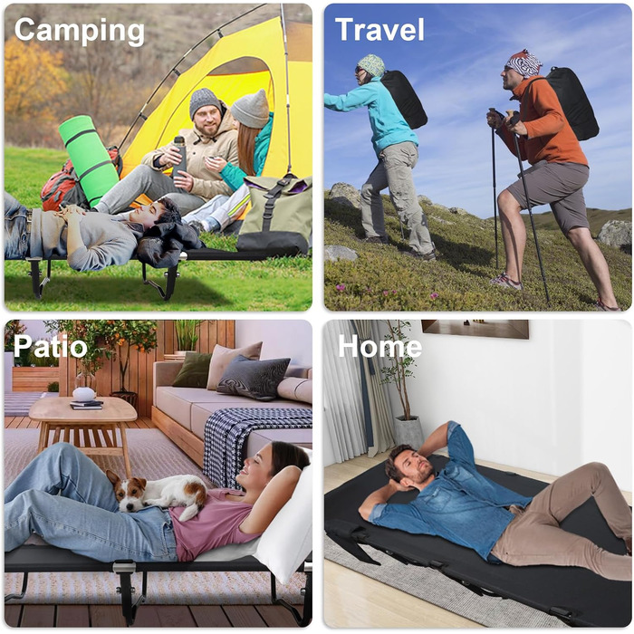 Легке туристичне ліжко для кемпінгу, 160 кг, чорне. Розкладне, портативне, для відпочинку на природі, вдома, в горах, на дачі.