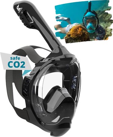 Маска для сноркелінгу Khroom Seaview Y для дорослих та дітей, повнолицева, CO2-безпечна, альтернатива сноркельному набору, розмір XS (діти 90-130 см), чорна