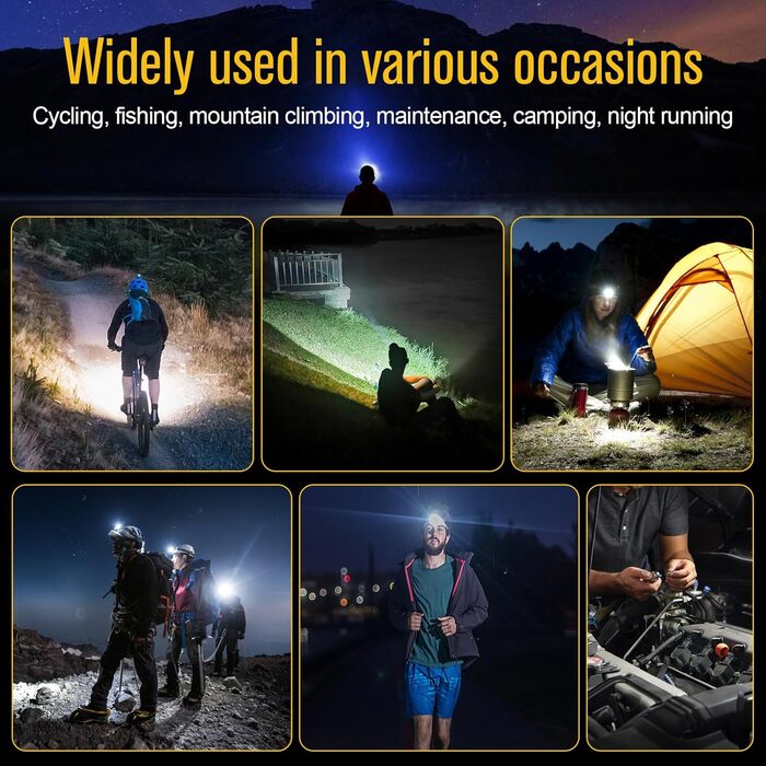 LED налобний ліхтар, 2 шт., перезаряжається, 230° широкий кут, 3 LED, датчик світла, водонепроникний, легкий. Ідеально для бігу, риболовлі та інших активностей. Білий світловий потік *2 (білий).