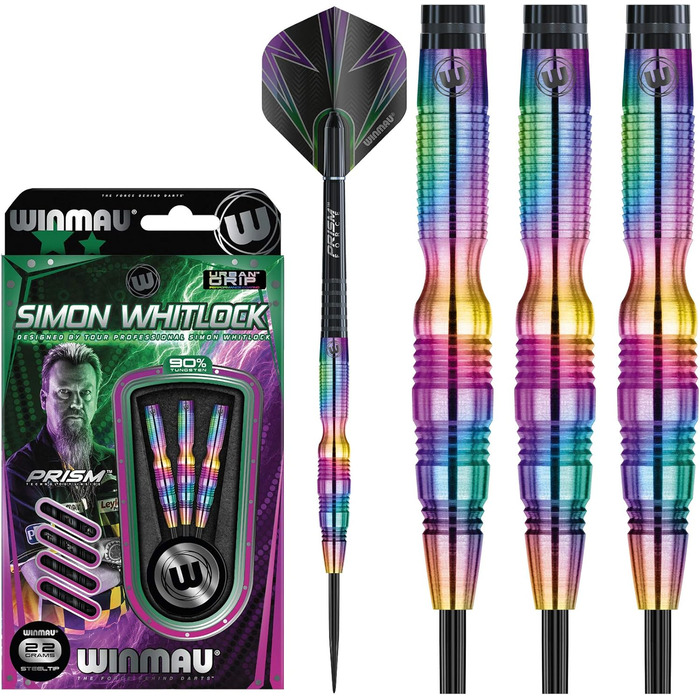 Дротики WINMAU Champions Simon Whitlock 3 22г, професійні, вольфрамові, сталевий наконечник, з оперенням та шафтами