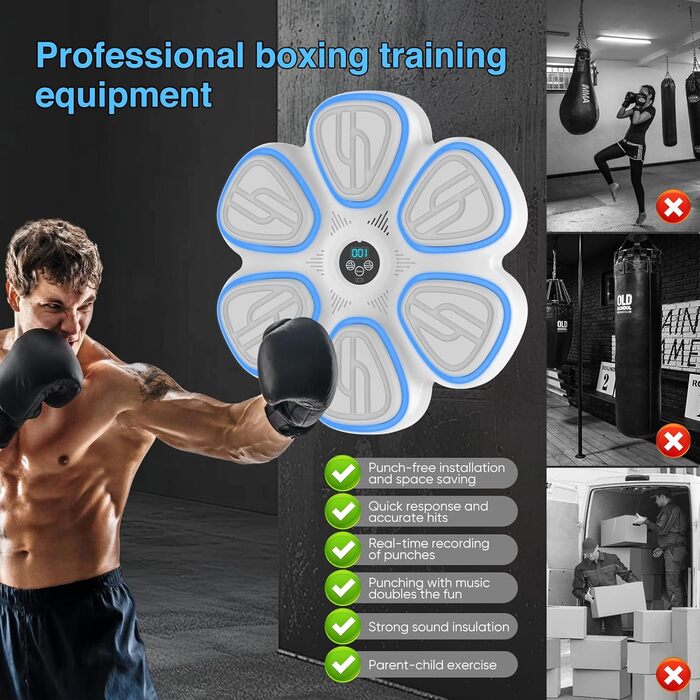 Музична боксерська машина Doramier з Bluetooth, LED-підсвічуванням та 2 парами рукавичок. 9 режимів тренування, підрахунок ударів, для дорослих та дітей.