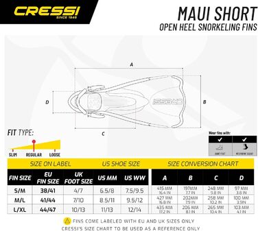 Ласти CRESSI Maui з регульованим EBS, короткі/довгі, для плавання та снорклінгу, унісекс, сині, розмір S/M (38-41 EU)