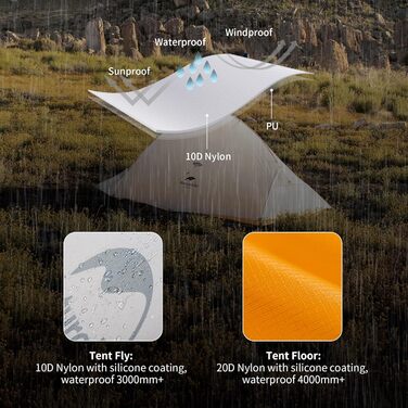 Намет Naturehike Cloud Up 2 - ультралегкий двомісний намет 3-4 сезон для кемпінгу та піших прогулянок (20D, Waldgrün/Goldgelb)