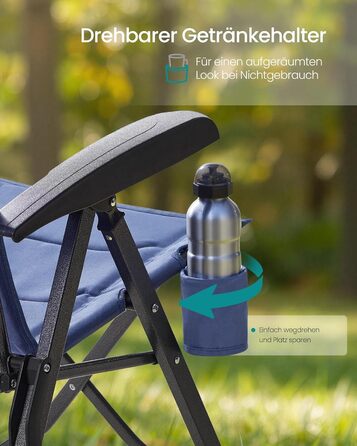 Складний туристичний стілець SONGMICS для дорослих, регульована спинка, обертовий підсклянник, для відпочинку на природі, риболовлі, саду, блакитний