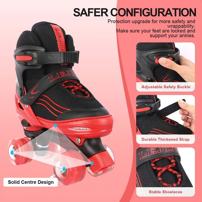 Дитячі ролики для катання: регульовані, зі світловими колесами, чорно-червоні (32-36 EU)