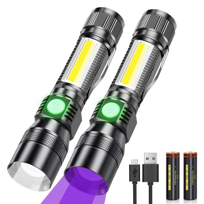 Набір ліхтариків Karrong LED: ультрафіолетовий (UV 395нм) та червоний світловий режим, USB-зарядка, магнітний корпус, для кемпінгу та походів (4 шт, чорні)