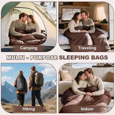 Спальний мішок Baumwolle для 2 осіб, зимовий, водонепроникний, Queen Size, для кемпінгу та подорожей на автодомі (колір: коричневий)
