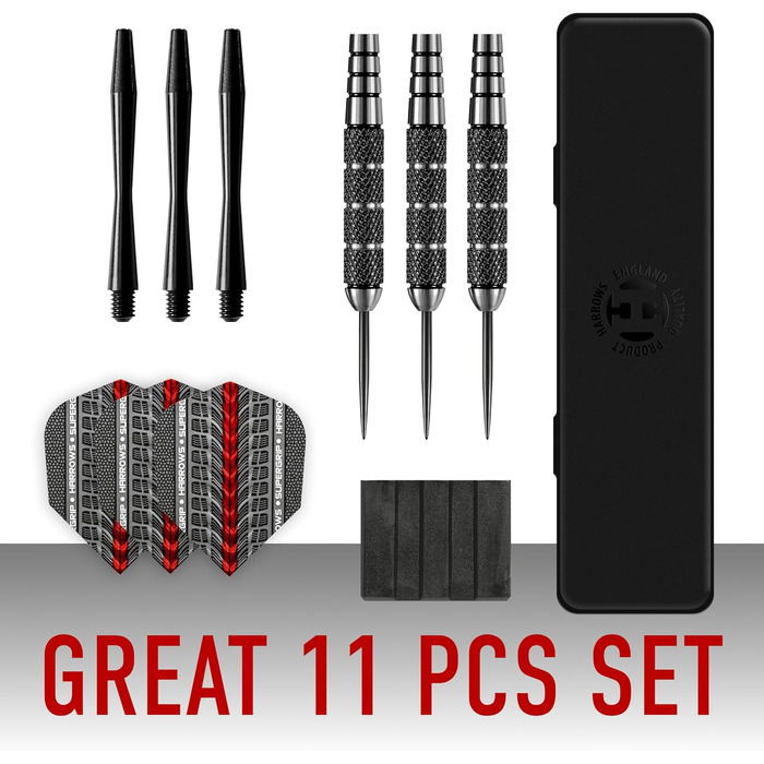 Дарти Harrows Black Jack 24г: професійний набір з металевими наконечниками, Speedline-шафтами, Supergrip-флайтами та кейсом