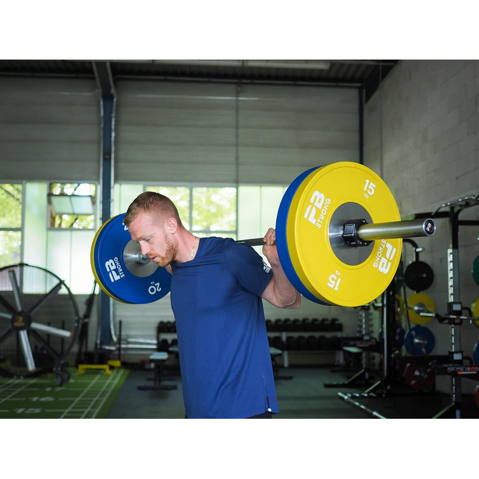 PERFORMBETTER PB Strong професійні диски для штанги, гумове покриття, вага 15 кг, отвір 50 мм, для тренувань і змагань